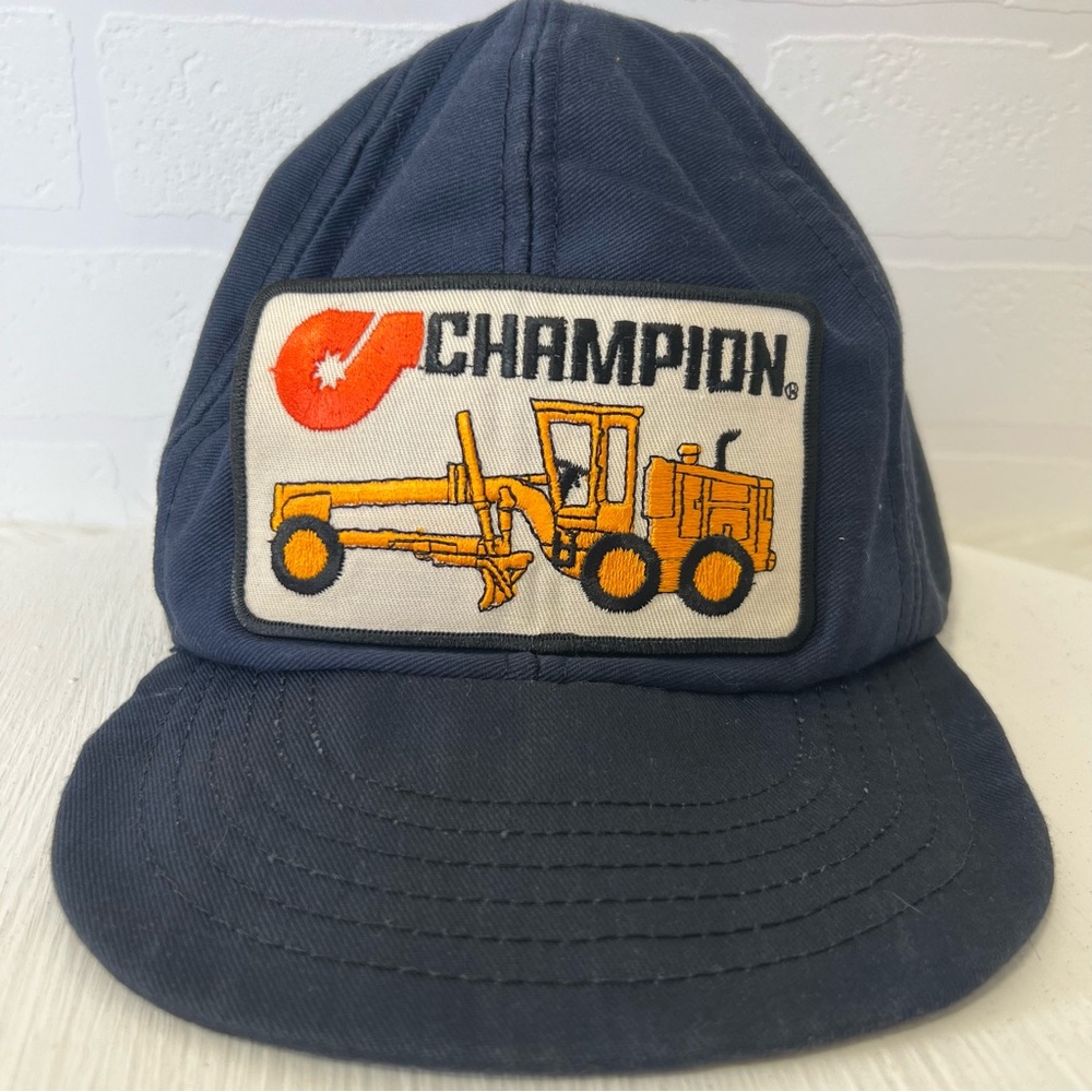 Vintage Champion Graders Machinery Construction Patch Snap Back Trucker Hat USA